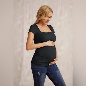 Maacie Maternity Shirts Square Neck Athletic Tops Soft Double Lined Shirt